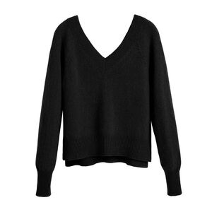 Cuyana Black V-Neck Cropped Cashmere Blend Sweater